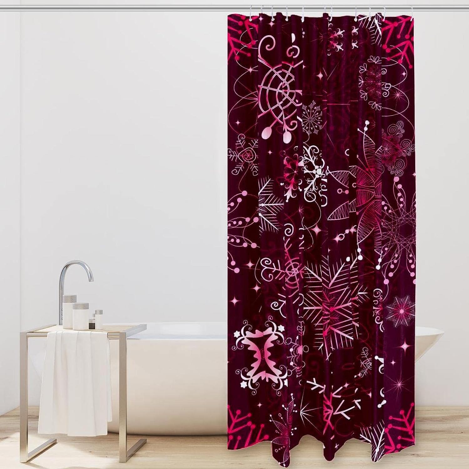 Purple Snowflakes Christmas Shower Curtain for Whimsical Bathroom Decor