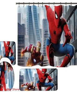 Quirky Spiderman Bathroom Mat and Shower Curtain for Exciting Bathroom Decor 