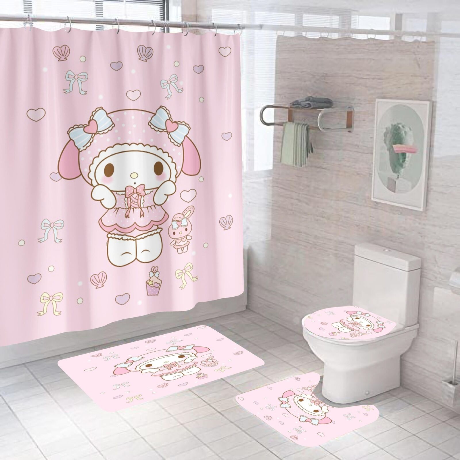 Rabbit Hello Kitty Waterproof Bathroom Shower Curtain