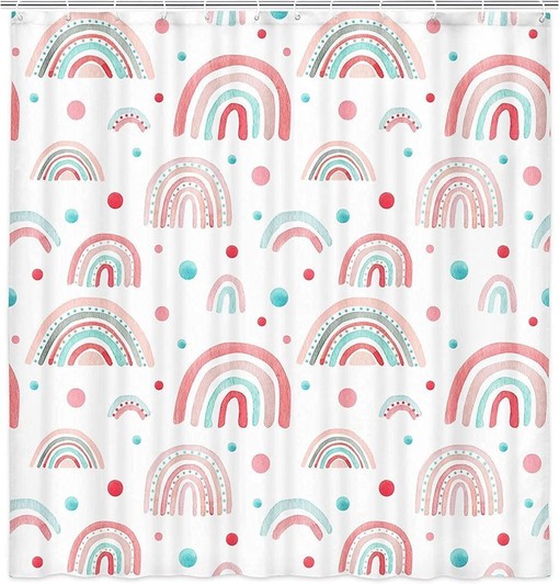 Rainbow Boho Fabric Shower Curtain - Teen Girls Bathroom Decor