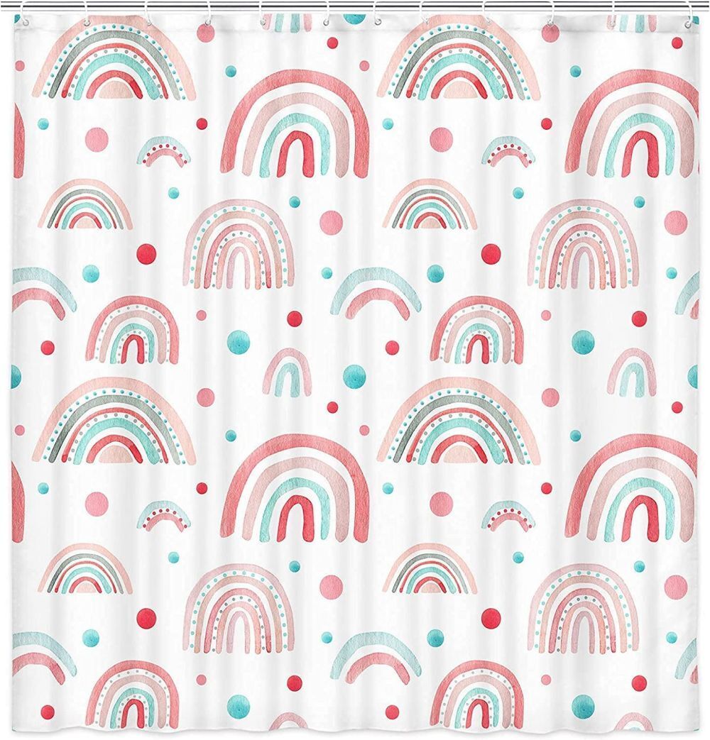 Rainbow Boho Fabric Shower Curtain - Teen Girls Bathroom Decor