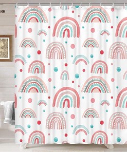 Rainbow Boho Fabric Shower Curtain - Teen Girls Bathroom Decor