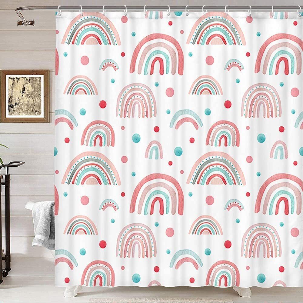 Rainbow Boho Fabric Shower Curtain - Teen Girls Bathroom Decor