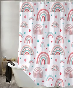 Rainbow Boho Fabric Shower Curtain - Teen Girls Bathroom Decor