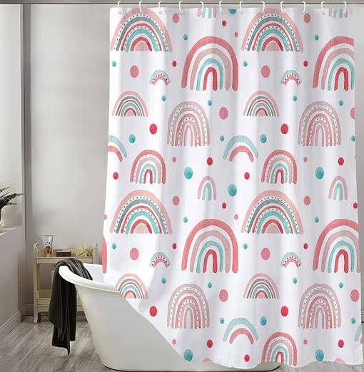 Rainbow Boho Fabric Shower Curtain - Teen Girls Bathroom Decor