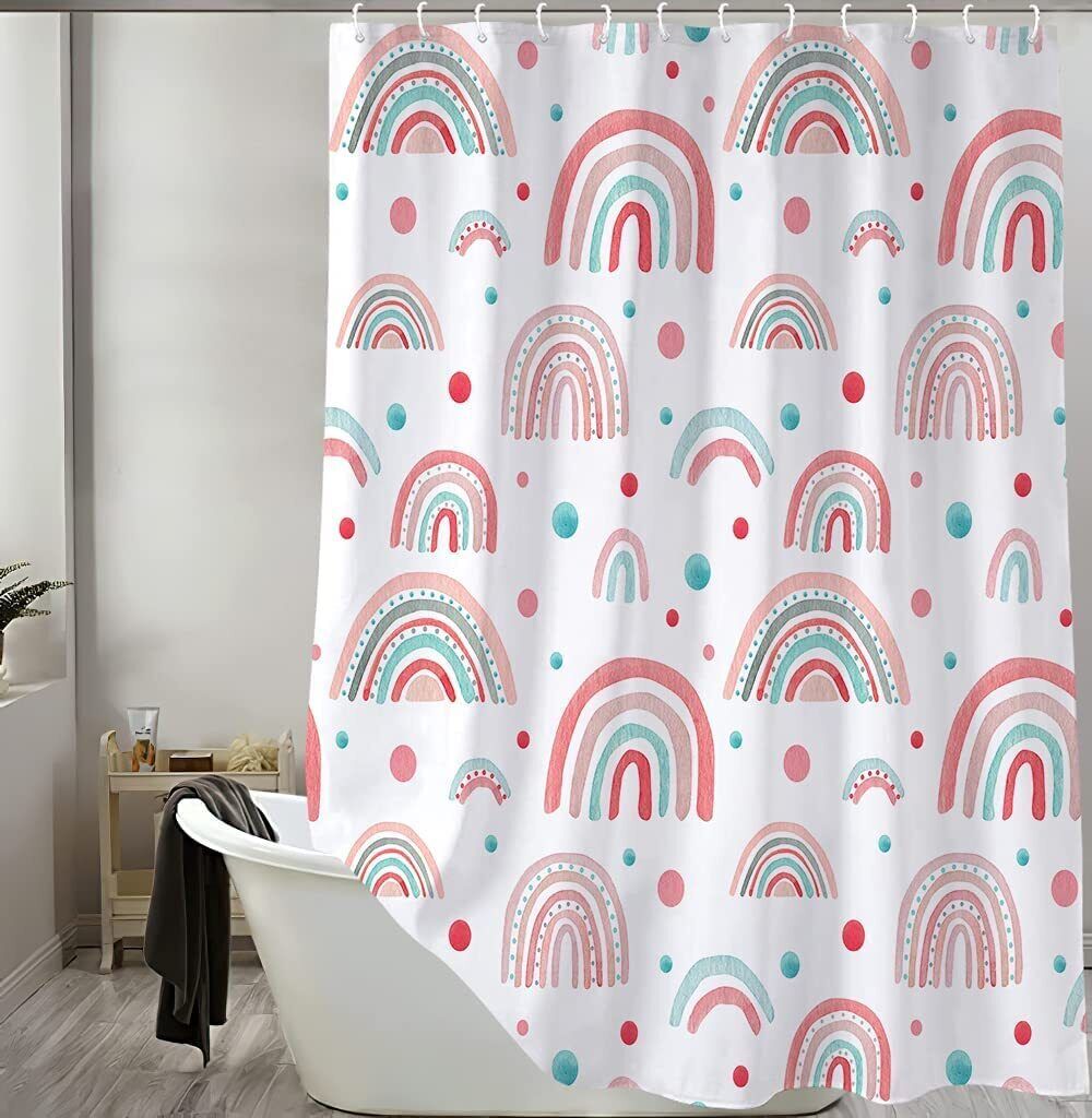 Rainbow Boho Fabric Shower Curtain - Teen Girls Bathroom Decor