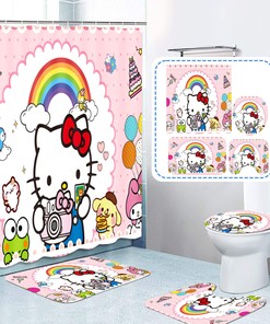 Rainbow Hello Kitty Waterproof Shower Curtain for Bathroom Decor