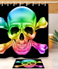 Rainbow Skull and Crossbones Waterfall Shower Curtain for a Unique Bath Decor
