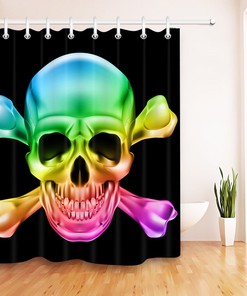 Rainbow Skull and Crossbones Waterfall Shower Curtain for a Unique Bath Decor