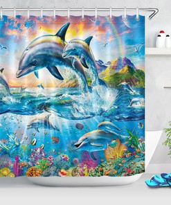 Rainbow and Ocean Tropical Shower Curtain - Fabric Bath Curtain Ideal for Your Bathroom Decoration