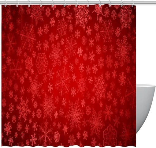 Red Background Snowflake Shower Curtain for Home Decor