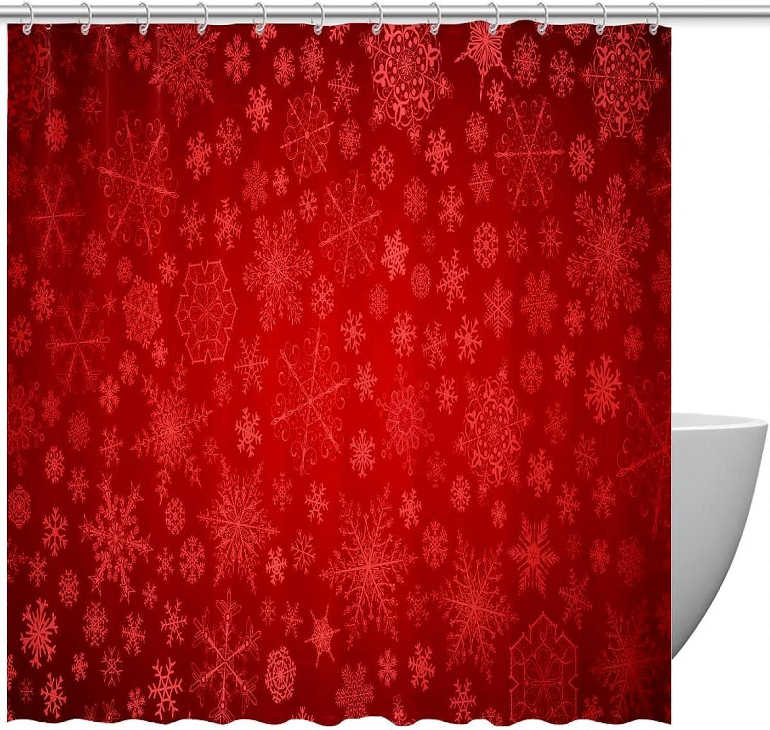 Red Background Snowflake Shower Curtain for Home Decor