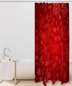 Red Background Snowflake Shower Curtain for Home Decor