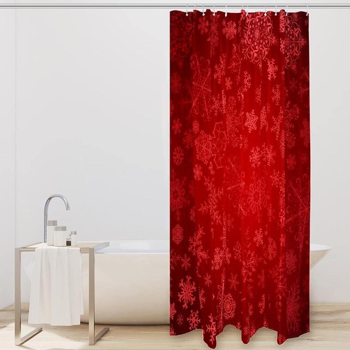 Red Background Snowflake Shower Curtain for Home Decor