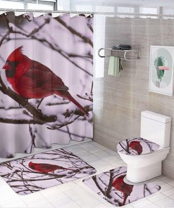 Red Bird on Branches Shower Curtain for Bathroom, Home Decor