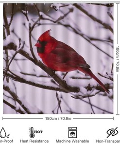 Red Bird on Branches Shower Curtain for Bathroom, Home Decor