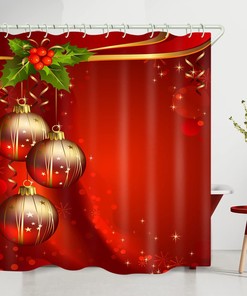 Red Christmas Lantern Shower Curtain for Bathroom Decor