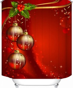 Red Christmas Lantern Shower Curtain for Bathroom Decor