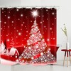 Red Christmas Village Shower Curtain for Bathroom Decor