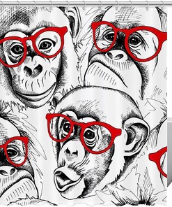 Red Glasses Monkey Portraits Shower Curtain - Waterproof and Washable Bath Curtains