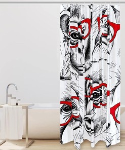 Red Glasses Monkey Portraits Shower Curtain - Waterproof and Washable Bath Curtains