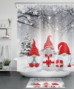Red Gnome Snowflake Shower Curtain for Bathroom Decor