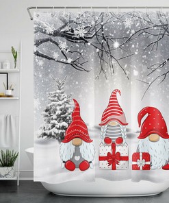 Red Gnome Snowflake Shower Curtain for Bathroom Decor