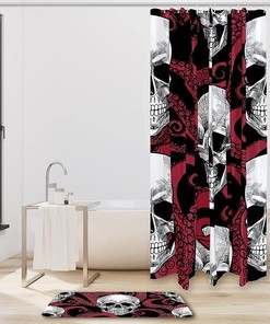 Red Octopus Skull Pattern Shower Curtain Bathroom Decor