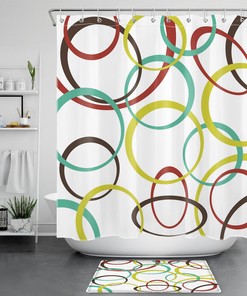 Red and Blue Geometric Shower Curtain for a Pop of Color