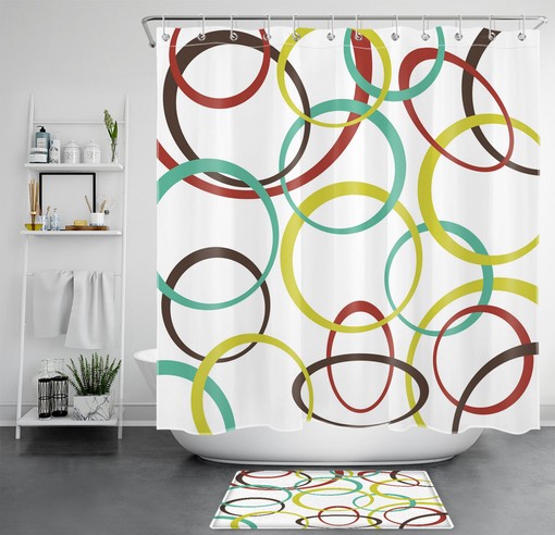 Red and Blue Geometric Shower Curtain for a Pop of Color