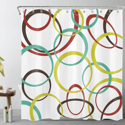 Red and Blue Geometric Shower Curtain for a Pop of Color
