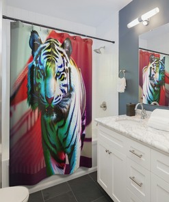Red and White Tiger Shower Curtain - Home Bathroom Decor