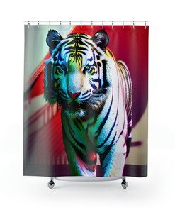Red and White Tiger Shower Curtain - Home Bathroom Decor