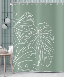 Refreshing Green Shower Curtain with Tropical Palm Leaves and Green Leaf Plants Pattern: Perfect for Your Bathroom Decor