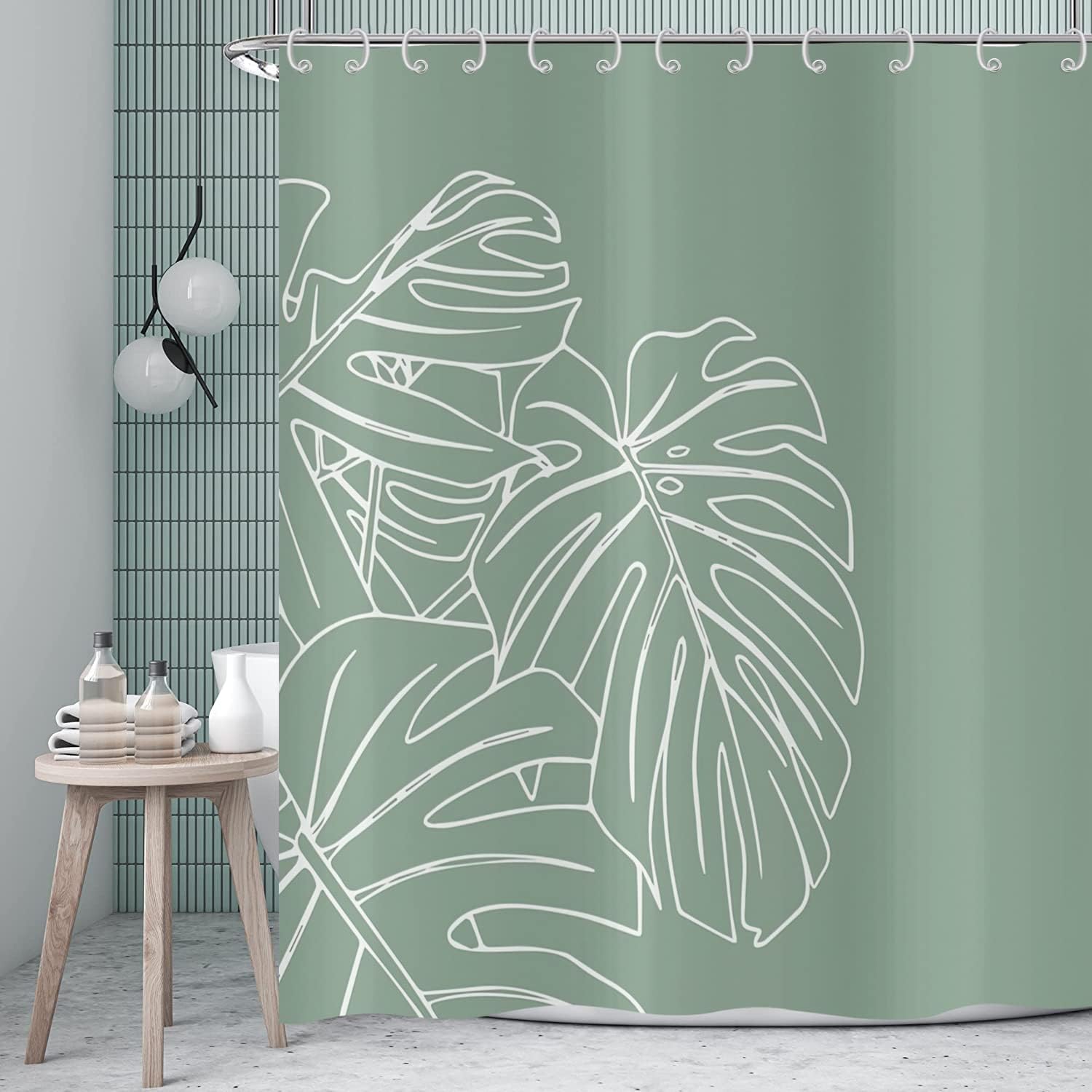 Refreshing Green Shower Curtain with Tropical Palm Leaves and Green Leaf Plants Pattern: Perfect for Your Bathroom Decor