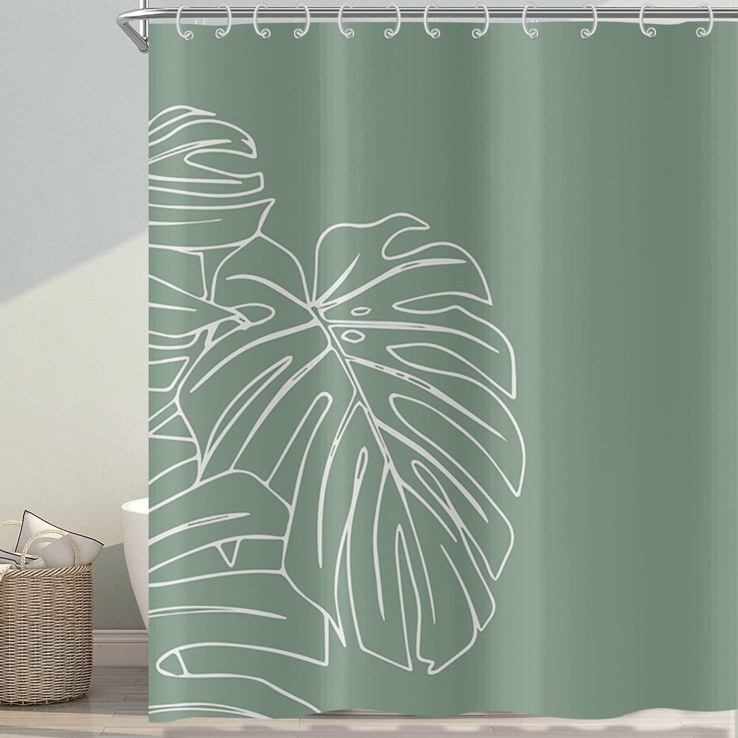 Refreshing Green Shower Curtain with Tropical Palm Leaves and Green Leaf Plants Pattern: Perfect for Your Bathroom Decor