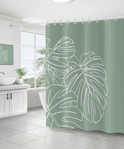 Refreshing Green Shower Curtain with Tropical Palm Leaves and Green Leaf Plants Pattern: Perfect for Your Bathroom Decor