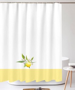 Refreshing Summer Fruits Shower Curtain with Yellow Lemons on White Background: Perfect for Your Bathroom