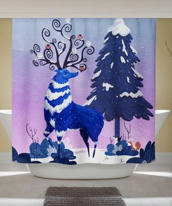 Reindeer Nordic Art Print Woodland Curtain for Winter Home Decor