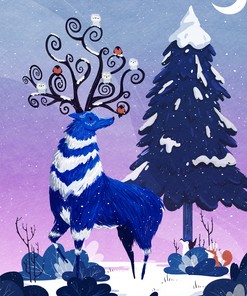 Reindeer Nordic Art Print Woodland Curtain for Winter Home Decor