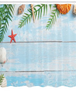 Relaxing Tropical Beach Rustic Shower Curtain - Seashells and Palms Picture