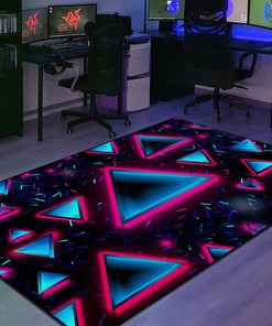 Retro 80s Wallpaper Collection Neon Triangles and Dots Arcade Rug