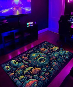 Retro Arcade Aliens Pattern Area Rug - Victor Nizovtsev, Pictorial Space