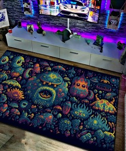 Retro Arcade Aliens Pattern Area Rug - Victor Nizovtsev, Pictorial Space