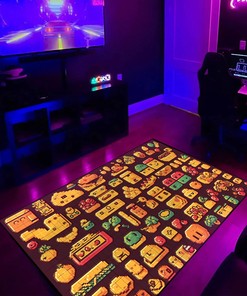 Retro Arcade Food Arcade Pattern Rug, Customizable Area Rug for Living Room