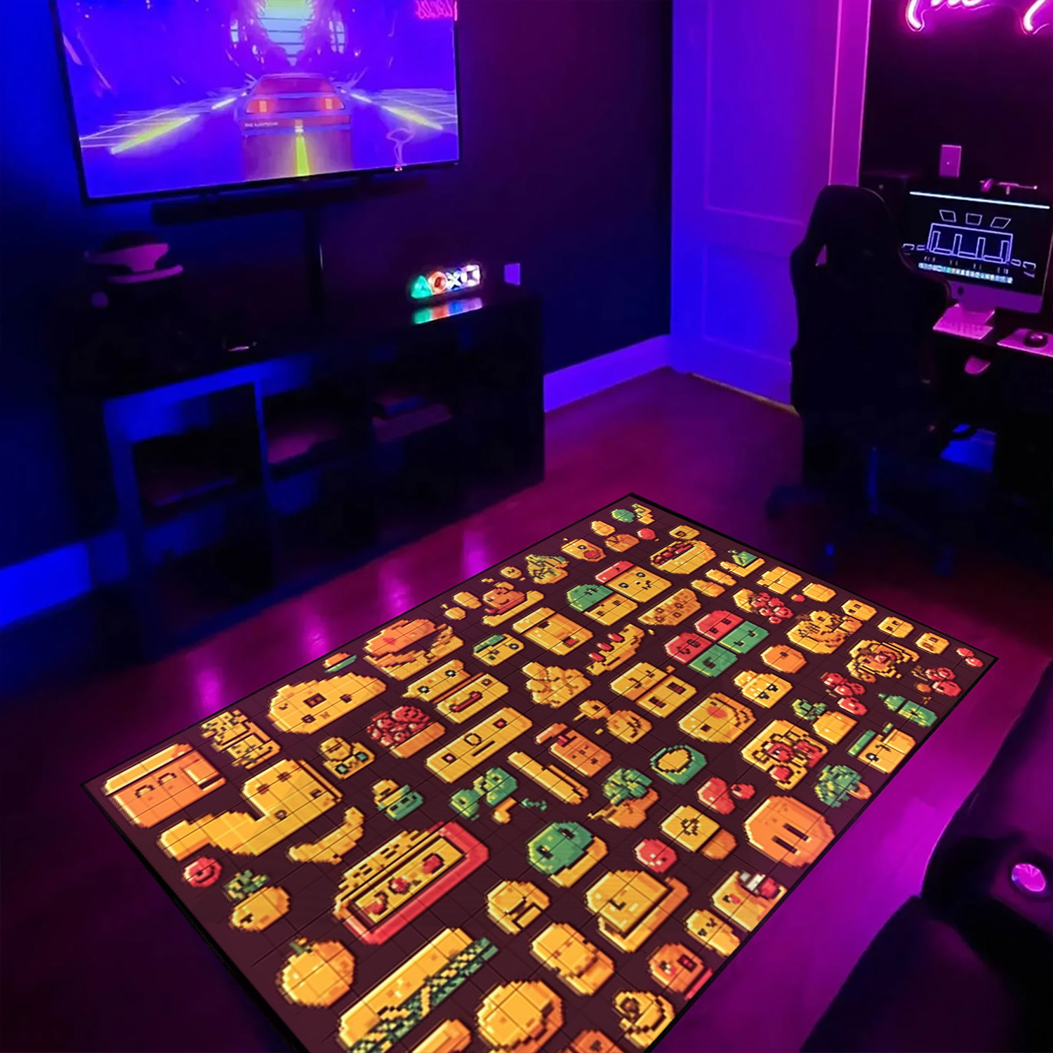 Retro Arcade Food Arcade Pattern Rug, Customizable Area Rug for Living Room