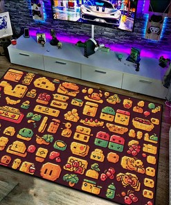 Retro Arcade Food Arcade Pattern Rug, Customizable Area Rug for Living Room