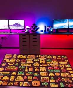 Retro Arcade Food Arcade Pattern Rug, Customizable Area Rug for Living Room