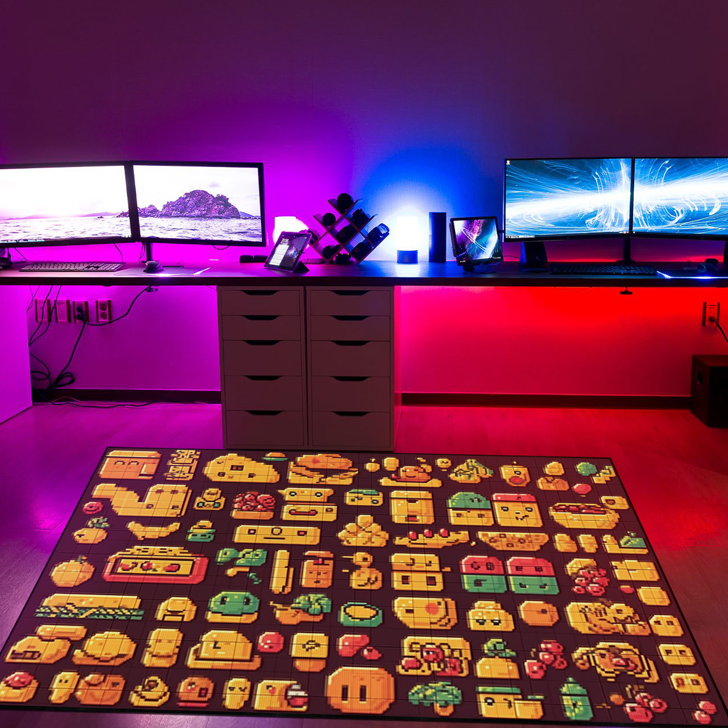 Retro Arcade Food Arcade Pattern Rug, Customizable Area Rug for Living Room