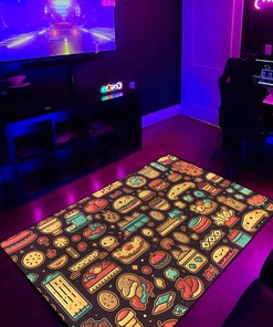 Retro Arcade Food Arcade Pattern Rug, Personalized Area Rug for Bedroom